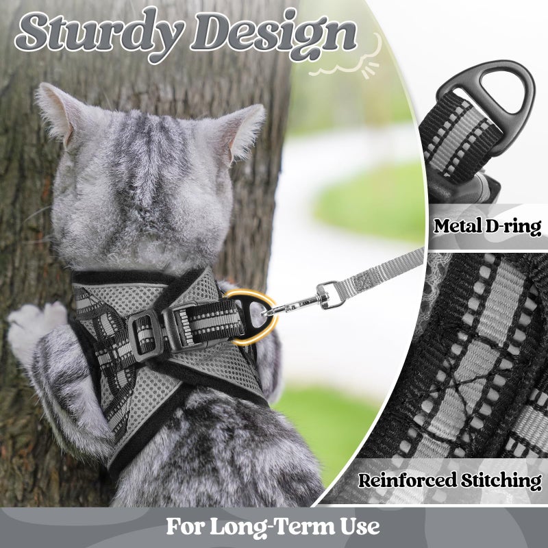 rabbitgoo Cat Harness and Leash Set for Walking Escape Proof, Adjustable Soft Kittens Vest with Reflective Strip for Cats, Comfortable Outdoor Vest, Grey, S - Image 5